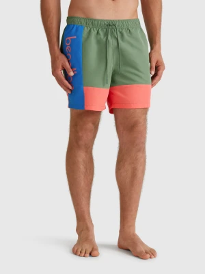 Benetton, Color Block Swim Trunks, size XL, Military Green, Men United Colors of Benetton