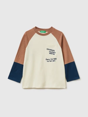 Benetton, Color Block T-shirt With Print, Size: 116, Creamy White, Kids United Colors of Benetton