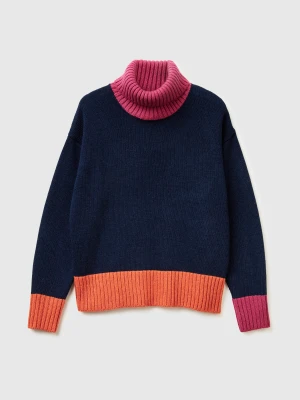 Benetton, Color Block Turtleneck, Size: XXS, Dark Blue, Women United Colors of Benetton
