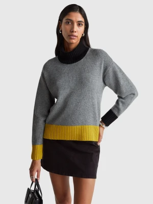 Benetton, Color Block Turtleneck, Size: XXS, Dark Gray, Women United Colors of Benetton