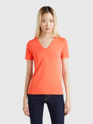 Benetton, Coral Pure Cotton T-shirt With V-neck, size XXS, , Women United Colors of Benetton