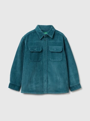 Benetton, Corduroy Shirt With Embroidery On The Back, Size: XL, Turquoise, Women United Colors of Benetton