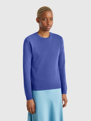 Benetton, Cornflower Blue Crew Neck Sweater In Merino Wool, size XS, Bright Blue, Women United Colors of Benetton