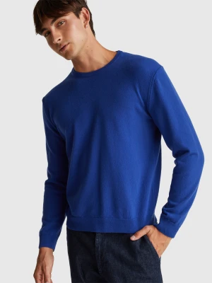 Benetton, Cornflower Blue Crew Neck Sweater In Pure Merino Wool, Size: XS, Bright Blue, Men United Colors of Benetton