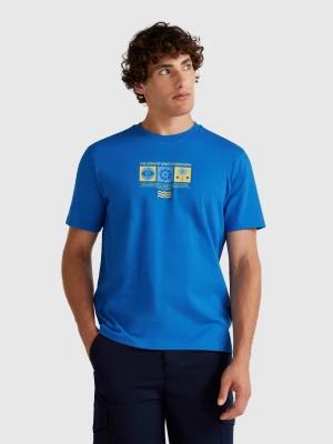 Benetton, Cornflower Blue T-shirt With Graphic, size XS, Bright Blue, Men United Colors of Benetton