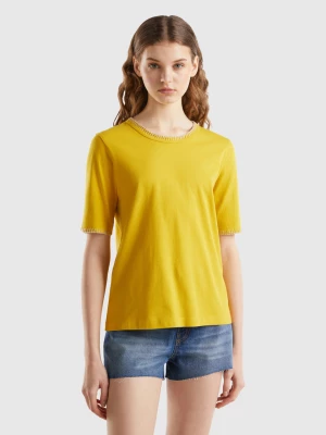 Benetton, Cotton Crew Neck T-shirt, size L, Yellow, Women United Colors of Benetton