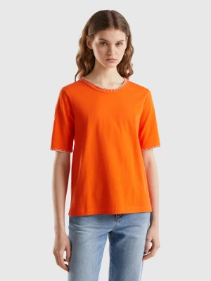 Benetton, Cotton Crew Neck T-shirt, size XS, Orange, Women United Colors of Benetton