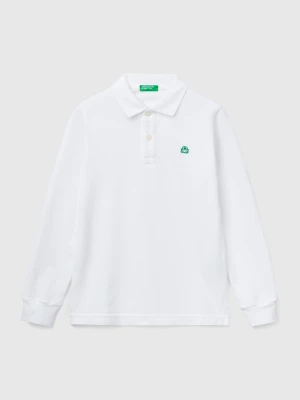 Benetton, Long Sleeve Polo In Cotton, size XL, White, Kids United Colors of Benetton