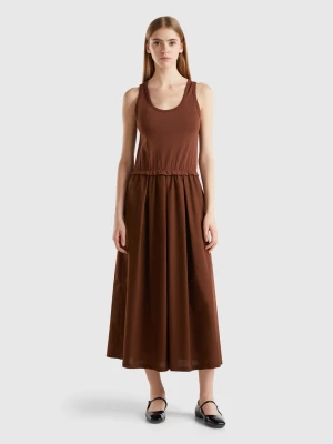 Benetton, Cotton Midi Dress, size L, Dark Brown, Women United Colors of Benetton