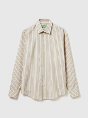 Benetton, Cotton Shirt With Pattern, Size: XS, Beige, Men United Colors of Benetton