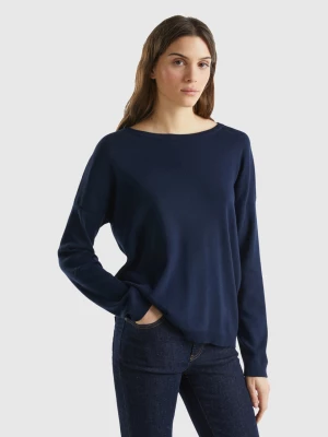 Benetton, Cotton Sweater With Round Neck, size L, Dark Blue, Women United Colors of Benetton