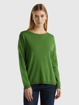 Benetton, Cotton Sweater With Round Neck, size L, Military Green, Women United Colors of Benetton