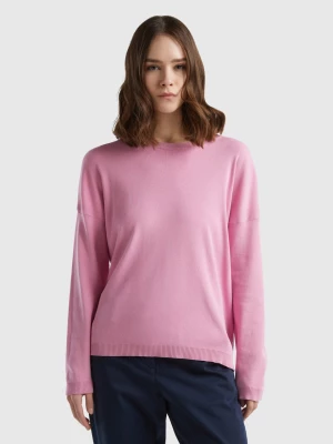 Benetton, Cotton Sweater With Round Neck, size L, Pastel Pink, Women United Colors of Benetton