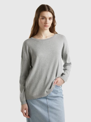 Benetton, Cotton Sweater With Round Neck, size M, Light Gray, Women United Colors of Benetton
