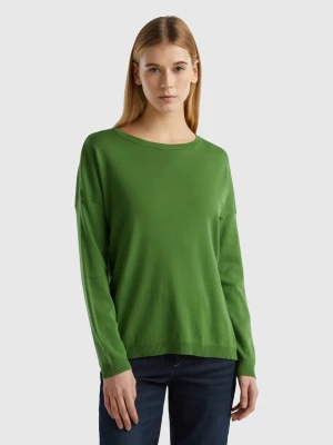 Benetton, Cotton Sweater With Round Neck, size M, Military Green, Women United Colors of Benetton