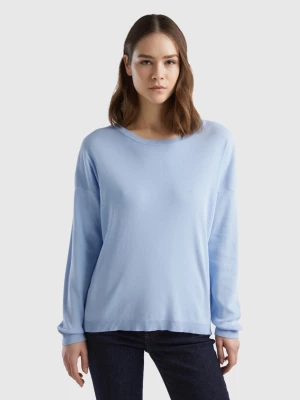 Benetton, Cotton Sweater With Round Neck, size M, Sky Blue, Women United Colors of Benetton