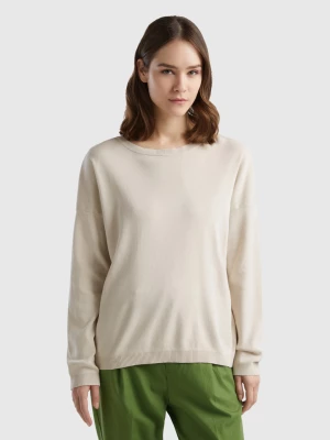 Benetton, Cotton Sweater With Round Neck, size S, Beige, Women United Colors of Benetton