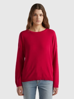 Benetton, Cotton Sweater With Round Neck, size XS, Cyclamen, Women United Colors of Benetton