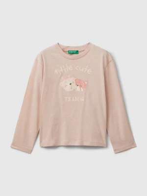 Benetton, Cotton T-shirt With Glittery Print, Size: 116, Soft Pink, Kids United Colors of Benetton