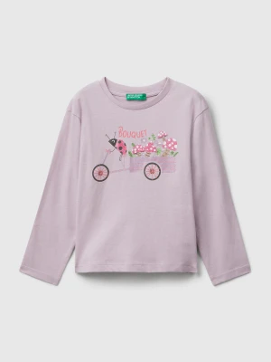 Benetton, Cotton T-shirt With Glittery Print, Size: 98, Kids United Colors of Benetton