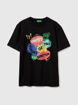 Benetton, Cotton T-shirt With Logo, Size: XL, Black, Men United Colors of Benetton