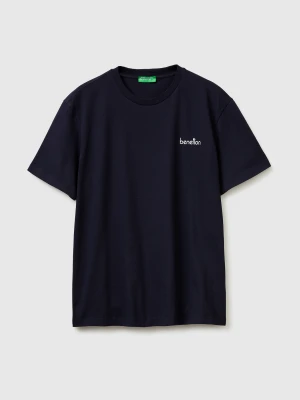 Benetton, Cotton T-shirt With Logo, Size: XL, Dark Blue, Men United Colors of Benetton