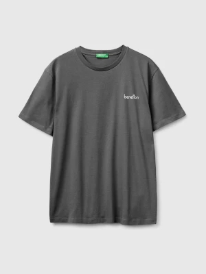 Benetton, Cotton T-shirt With Logo, Size: XL, Dark Gray, Men United Colors of Benetton