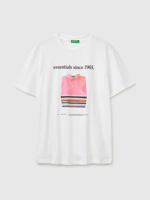 Benetton, Cotton T-shirt With Logo, Size: XL, White, Men United Colors of Benetton