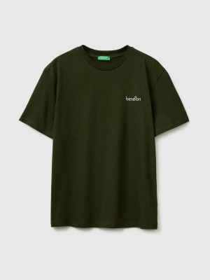 Benetton, Cotton T-shirt With Logo, Size: XS, Olive Green, Men United Colors of Benetton