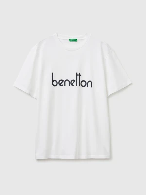 Benetton, Cotton T-shirt With Logo, Size: XS, White, Men United Colors of Benetton