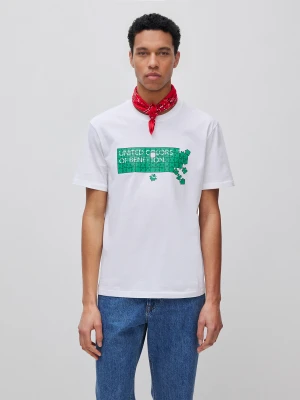 Benetton, Cotton T-shirt With Logo, Size: XS, White, Men United Colors of Benetton