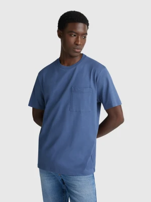 Benetton, Cotton T-shirt With Pocket, Size: XS, Air Force Blue, Men United Colors of Benetton
