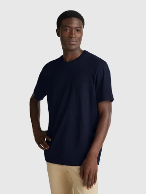 Benetton, Cotton T-shirt With Pocket, Size: XS, Dark Blue, Men United Colors of Benetton