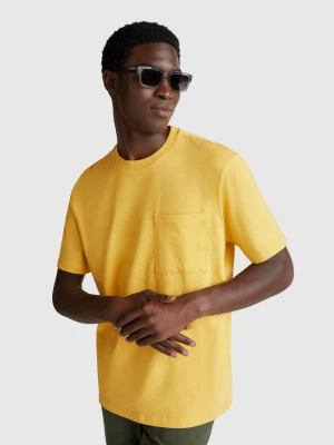 Benetton, Cotton T-shirt With Pocket, Size: XS, Mustard, Men United Colors of Benetton