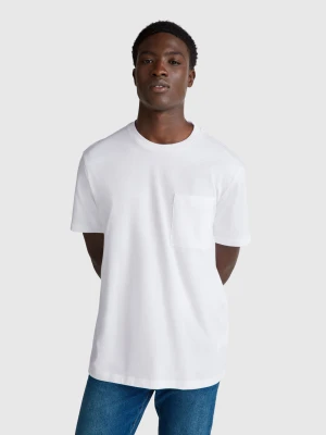 Benetton, Cotton T-shirt With Pocket, Size: XS, White, Men United Colors of Benetton