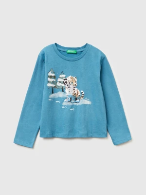 Benetton, Cotton T-shirt With Print, Size: 116, Turquoise, Kids United Colors of Benetton