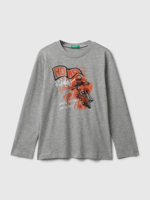 Benetton, Cotton T-shirt With Print, Size: 3XL, Light Gray, Kids United Colors of Benetton