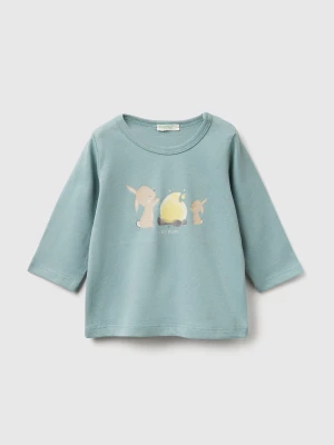 Benetton, Cotton T-shirt With Print, Size: 82, Aqua, Kids United Colors of Benetton