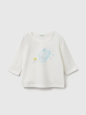 Benetton, Cotton T-shirt With Print, Size: 82, Creamy White, Kids United Colors of Benetton