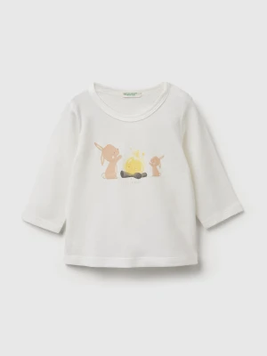 Benetton, Cotton T-shirt With Print, Size: 82, Creamy White, Kids United Colors of Benetton