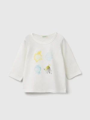 Benetton, Cotton T-shirt With Print, Size: 82, Creamy White, Kids United Colors of Benetton