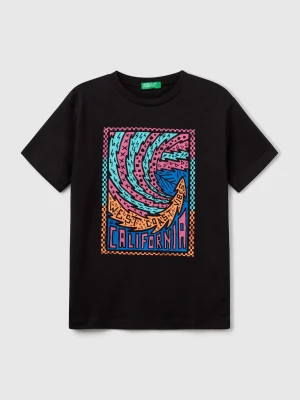 Benetton, Cotton T-shirt With Print, Size: S, Black, Kids United Colors of Benetton