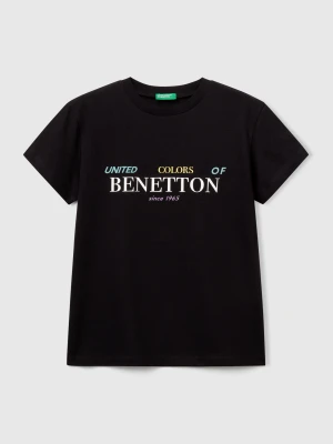 Benetton, Cotton T-shirt With Print, size XL, Black, Kids United Colors of Benetton