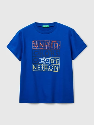 Benetton, Cotton T-shirt With Print, size XL, Blue, Kids United Colors of Benetton