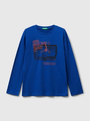 Benetton, Cotton T-shirt With Print, Size: XL, Bright Blue, Kids United Colors of Benetton