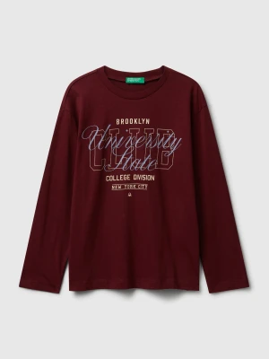 Benetton, Cotton T-shirt With Print, Size: XL, Burgundy, Kids United Colors of Benetton