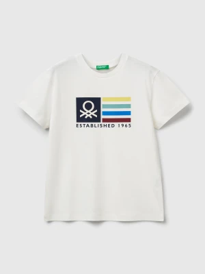 Benetton, Cotton T-shirt With Print, Size: XL, Creamy White, Kids United Colors of Benetton
