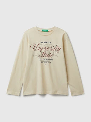 Benetton, Cotton T-shirt With Print, size XL, Creamy White, Kids United Colors of Benetton