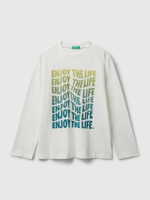 Benetton, Cotton T-shirt With Print, size XL, Creamy White, Kids United Colors of Benetton