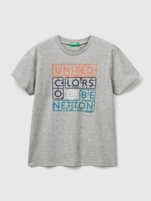 Benetton, Cotton T-shirt With Print, Size: XL, Light Gray, Kids United Colors of Benetton